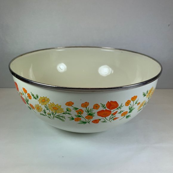 Kobe Other - Vintage Kobe Enamel Floral Nesting Mixing Bowl